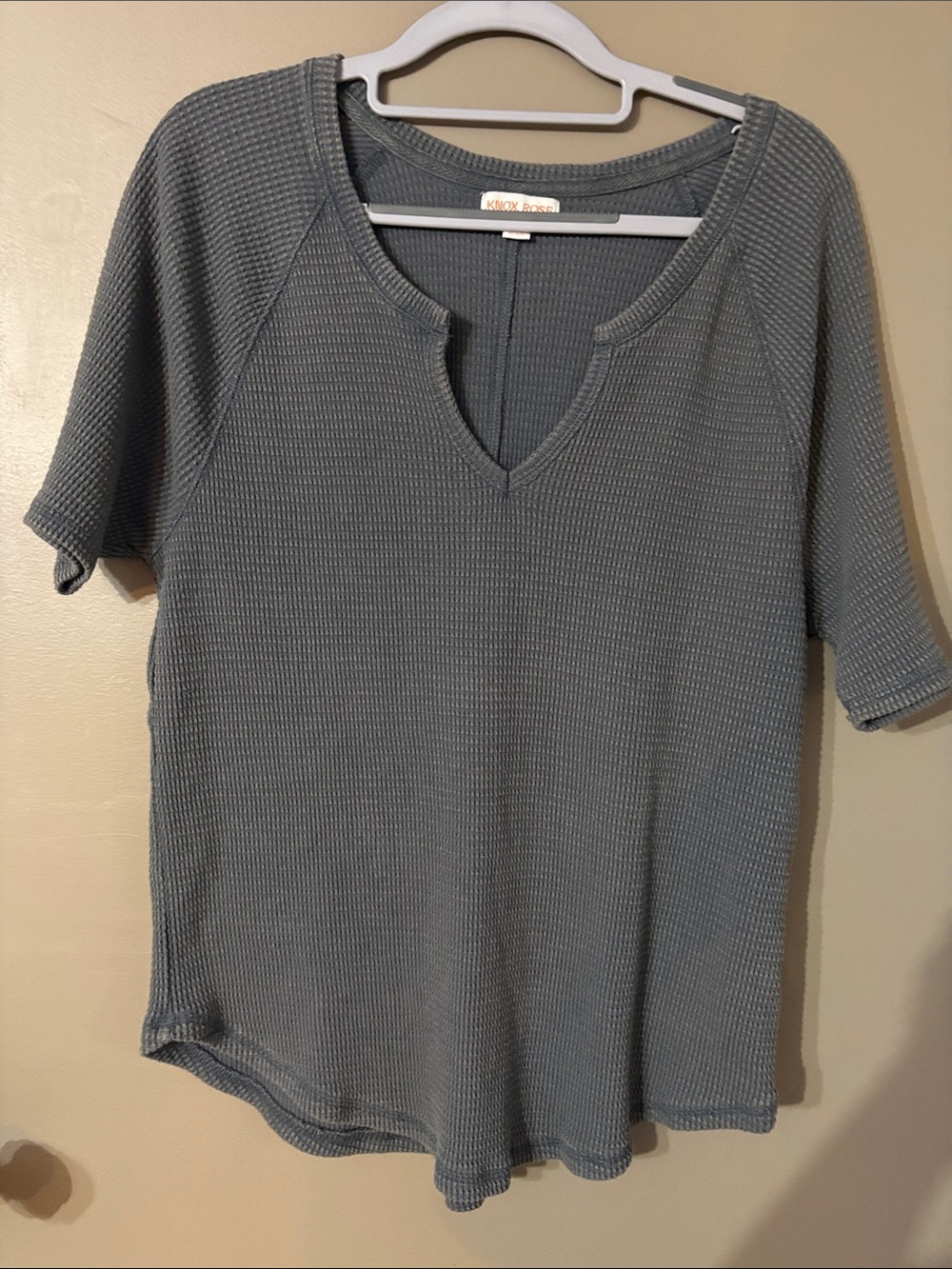 Cozy Gray Waffle Knit V-Neck Top